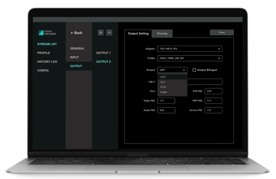 Encoder UI output